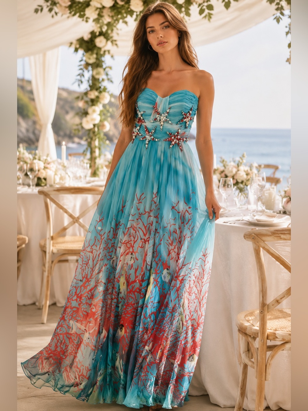 Silk Maxi Gown Beaded Cache Size 4